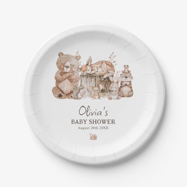 Boho Woodland Animals Gender Neutral Baby Shower Paper Plate (Front)
