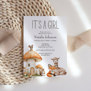 Boho Woodland Animals Girl Baby Shower Invitation