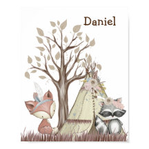 Boho Woodland Animals Nursery  Poster