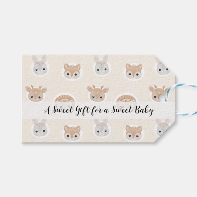 Boho Woodland Animals Pattern Baby Shower Gift Tag (Front (Horizontal))