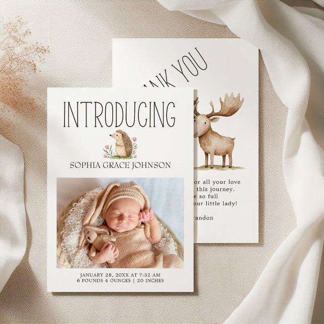 Boho Woodland Animals Photo Baby Announcement (Creator Uploaded)