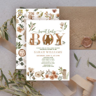 Boho Woodland Animals Sweet Baby Boy Baby Shower Invitation