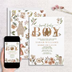 Boho Woodland Animals Sweet Baby Boy Baby Shower Invitation