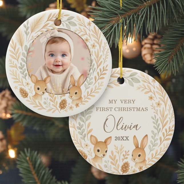 Boho Woodland Baby First Christmas Keepsake Ceramic Tree Decoration (Creator Uploaded)
