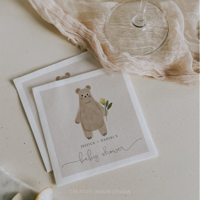 Boho Woodland Baby Shower Bear Baby Shower Napkin (bear baby shower)