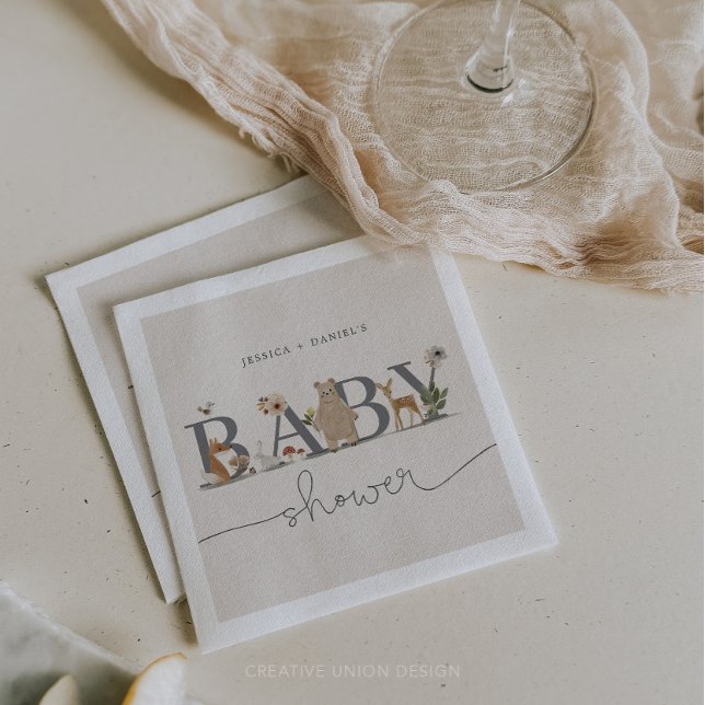 Boho Woodland Baby Shower Bear Baby Shower Napkin (Creator Uploaded)