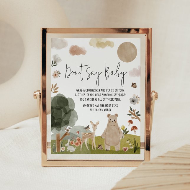 Boho Woodland Baby Shower Don't Say Baby Poster (Boho Woodland Animals Baby Shower Don't Say Baby Sign)