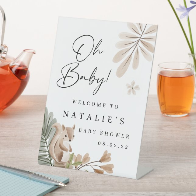 Boho Woodland Baby Shower Pedestal Sign (In SItu)