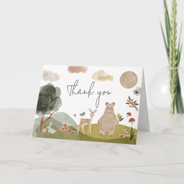 Boho Woodland Baby Shower  Thank You Card (Front)