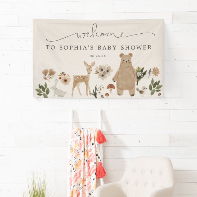 Boho Woodland Baby Shower Welcome Banner (Insitu)