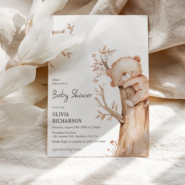 Boho Woodland Bear & Tree Baby Shower Invitation (Creator Uploaded)