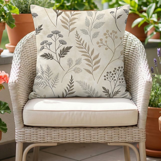 Boho Woodland Botanical Beige Neutral Cushion (Creator Uploaded)