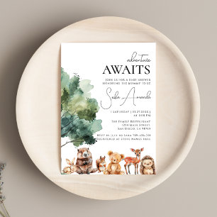 Boho Woodland Cute Animal Baby Shower Invitation