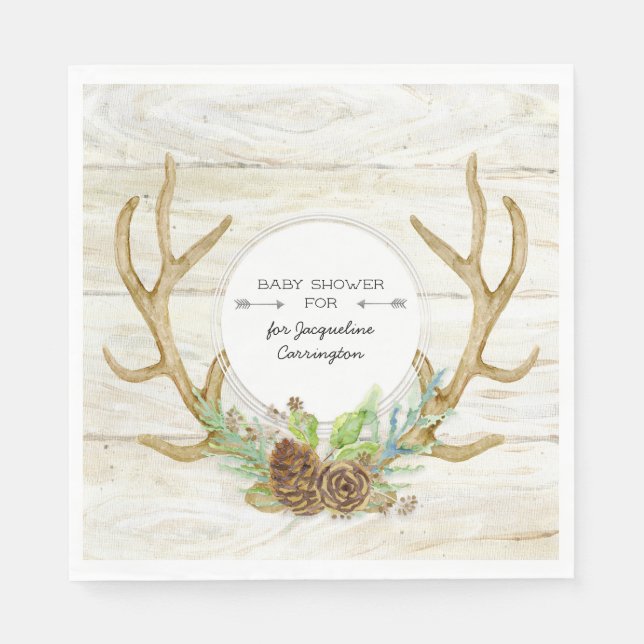 Boho Woodland Deer Antlers n Arrows Baby Shower Napkin (Front)