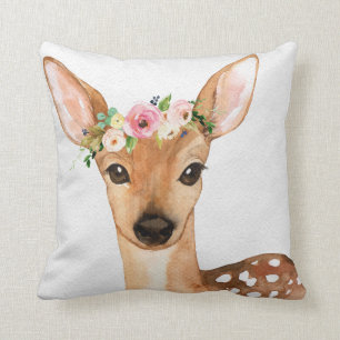 Boho Woodland Deer Baby Girl Nursery Floral Pillow