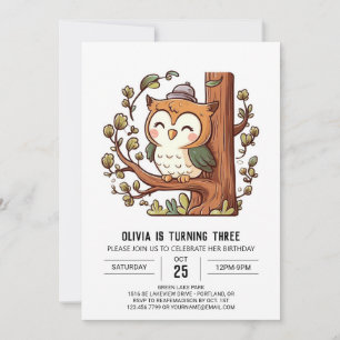 Boho Woodland Digital Owl Birthday Invitation