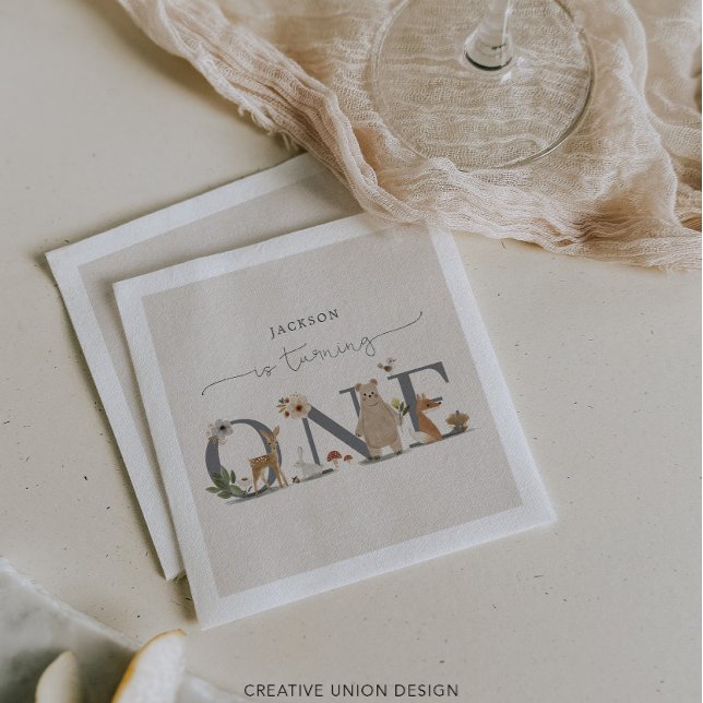 Boho Woodland First Birthday Party Napkin (Creator Uploaded)