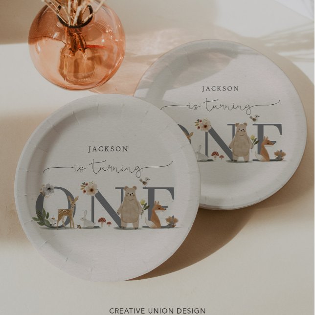 Boho Woodland First Birthday Party Paper Plate (Creator Uploaded)