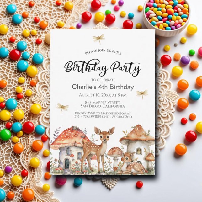 Boho Woodland Forest Animals 4th Birthday Party Invitation (Creator Uploaded)