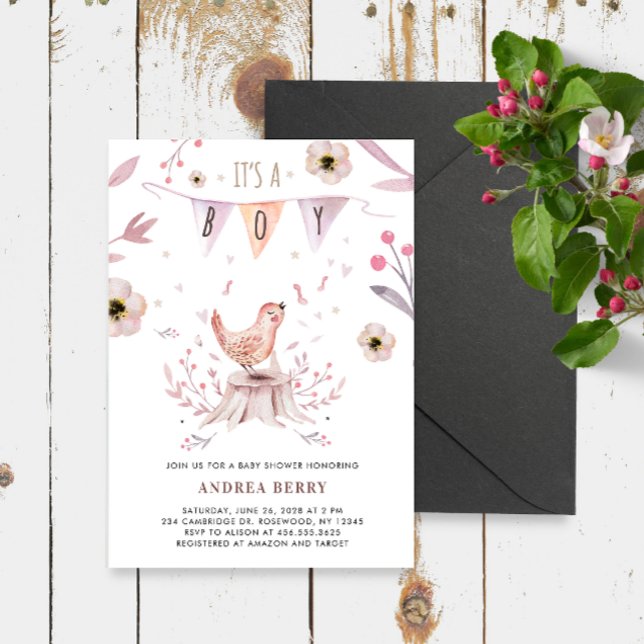 Boho Woodland Forest Bird Baby Shower Invitation (Creator Uploaded)