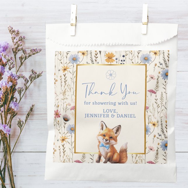 Boho Woodland Fox Dusty Blue Baby Shower Favour Bags (Creator Uploaded)