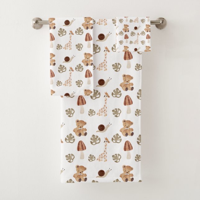 Boho Woodland Jungle Animal Pattern Bath Towel Set (Insitu)