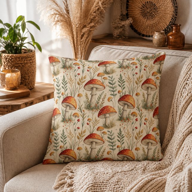 Boho Woodland Mushroom Pattern Cushion (Creator Uploaded)
