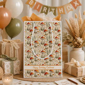 Boho Woodland Mushroom Pattern Medium Gift Bag