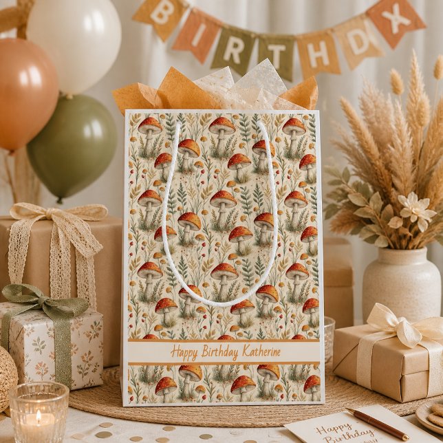 Boho Woodland Mushroom Pattern Medium Gift Bag (Creator Uploaded)