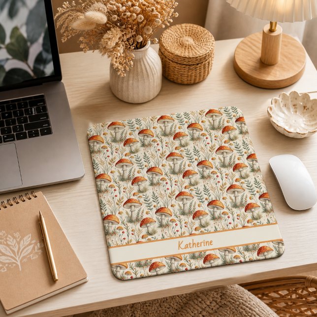 Boho Woodland Mushroom Pattern Mouse Pad (Creator Uploaded)