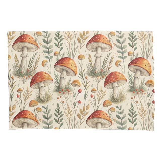 Boho Woodland Mushroom Pattern Pillowcase (Front)