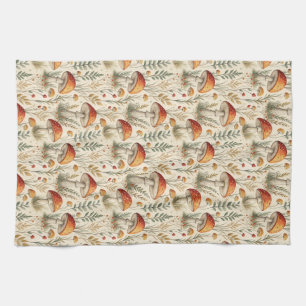 Boho Woodland Mushroom Pattern Tea Towel