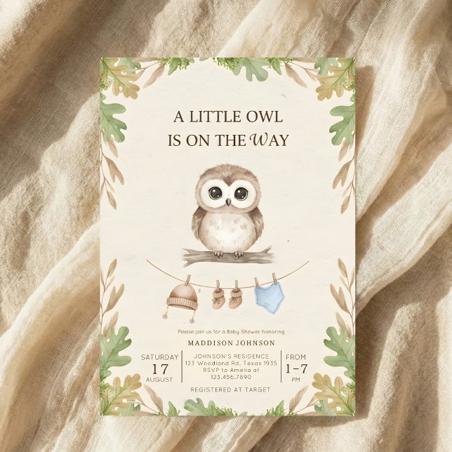 boho woodland owl greenery baby shower invitation (Creator Uploaded)