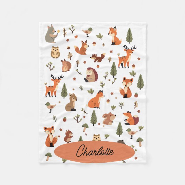 Boho Woodland Personalised Baby Fleece Blanket (Front)