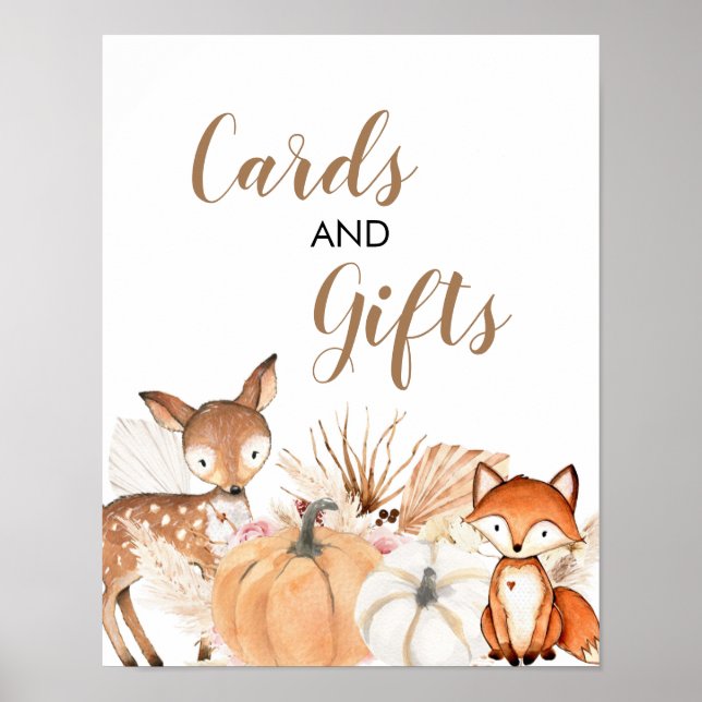 Boho Woodland Pumpkin Baby Shower Cards & Gifts Poster (Front)