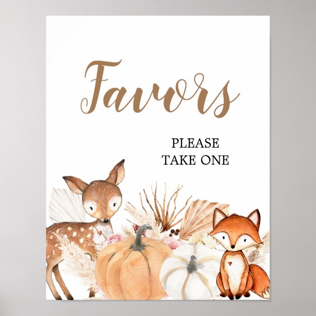 Boho Woodland Pumpkin Baby Shower Party Favours Poster (Front)