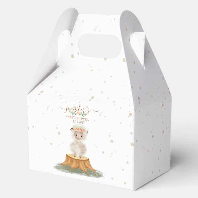 Boho Woodland SHEEP Baby Shower Floral Script Favour Box (Front)