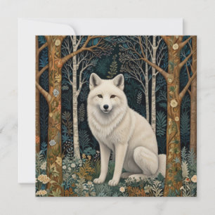 Boho woodland white fox holiday card