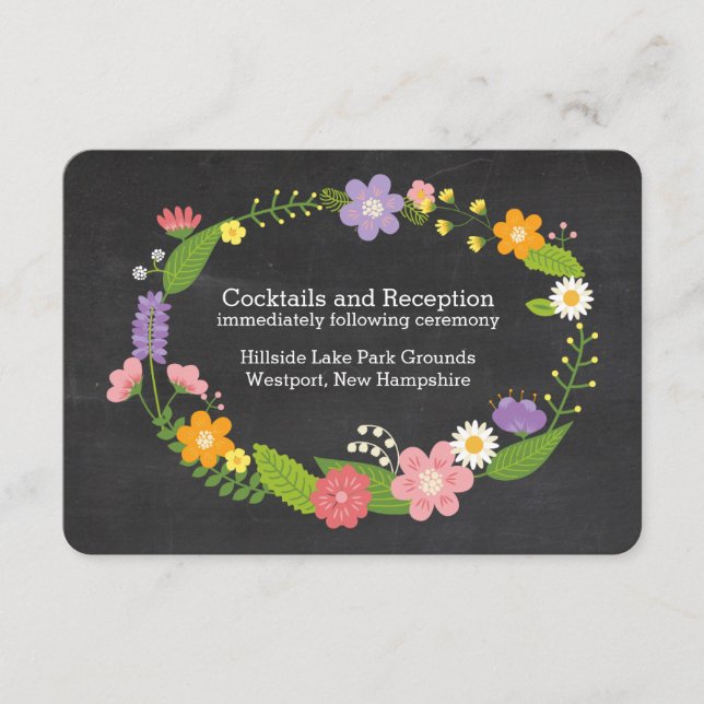 Boho Woodland Wreath on Chalkboard Wedding Enclosure Card (Front)