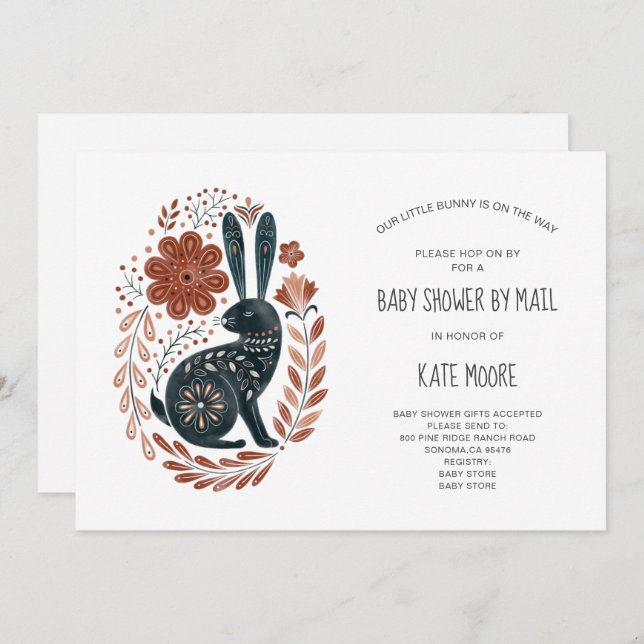Boho Woodlands Rabbit Baby Shower By Mail Invitation (Front/Back)