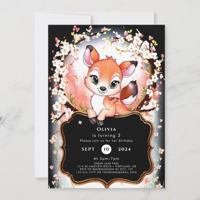 Boho Woods Fawn Birthday Invitation (Front)