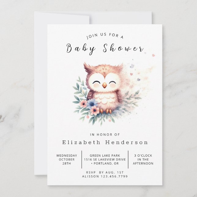 Boho Woods Owl Baby Shower Invitation (Front)