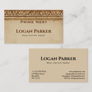 Boho Woven Texture Real Estate Business Card