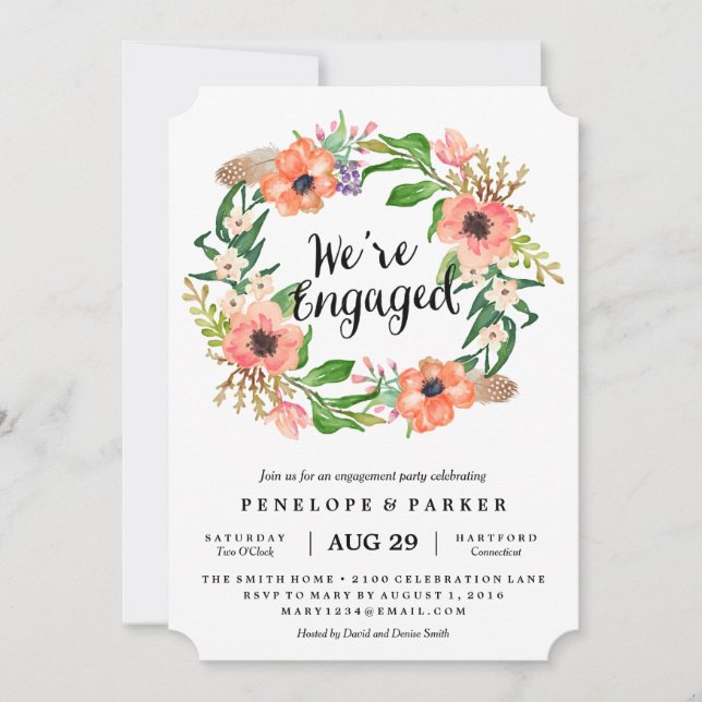 Boho Wreath Engagement Party Invitation (Front)