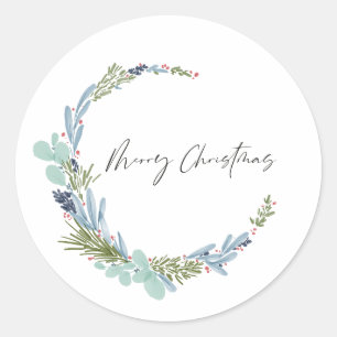 Boho Wreath Merry Christmas Modern Design Classic Round Sticker