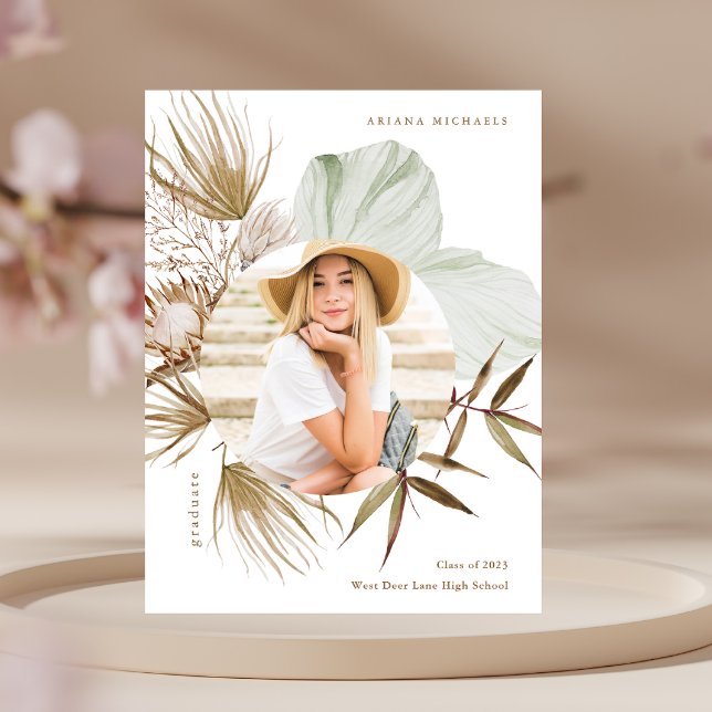 Boho Wreath One Photo Graduation Party Invitation (Creator Uploaded)