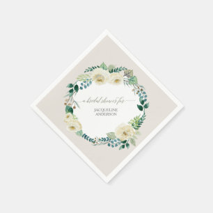 BOHO Wreath Rustic Alabaster Roses Foliage Floral Napkin