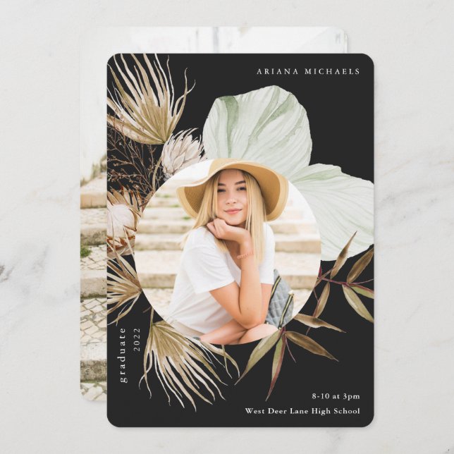 Boho Wreath Two Photo Graduation Announcement (Front/Back)