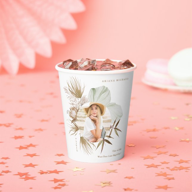 Boho Wreath Two Photo Graduation Party Paper Cups (Insitu)