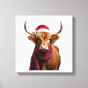 Boho Xmas Christmas Highland Cow T-Shirt (1) Canvas Print